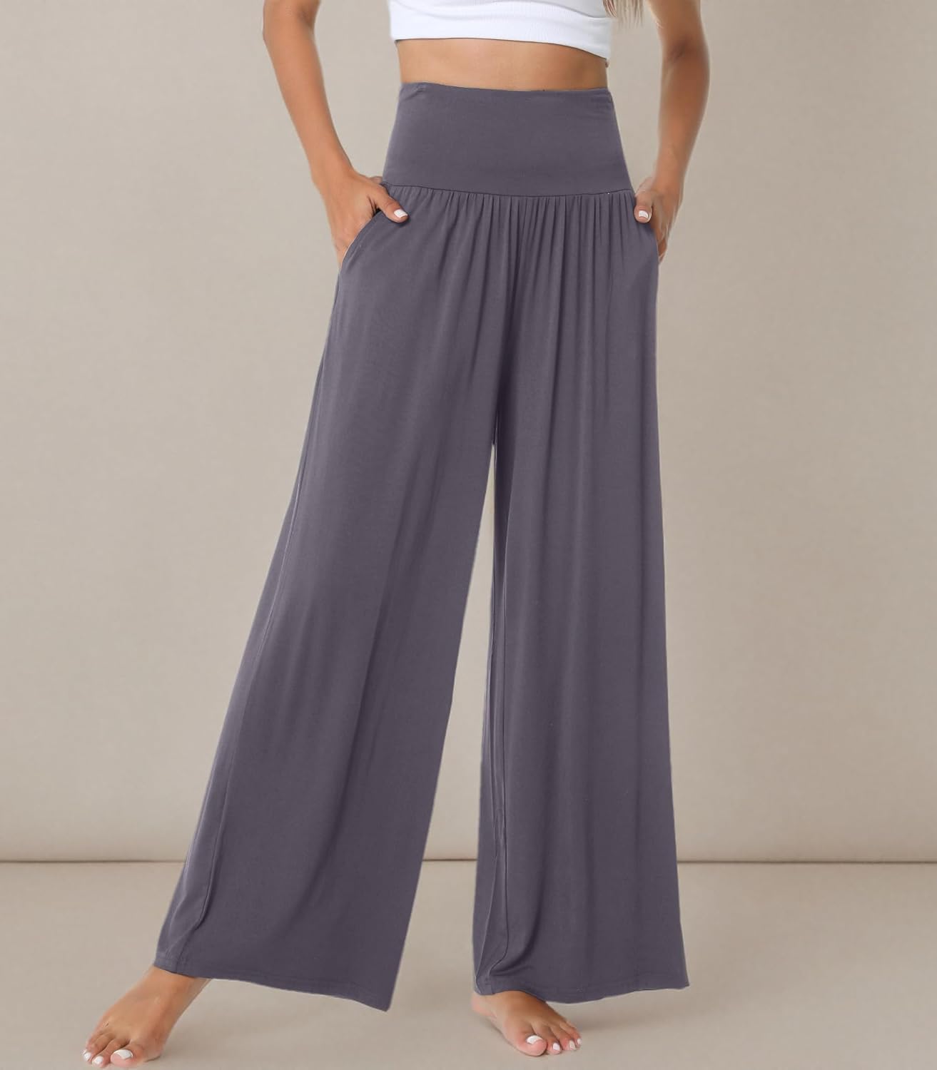 WiWi Women's Pajama Pants Bamboo Viscose Super Soft Wide Leg Palazzo Lounge Yoga Cooling Sleep Bottoms with Pockets S-XXL - Image 8