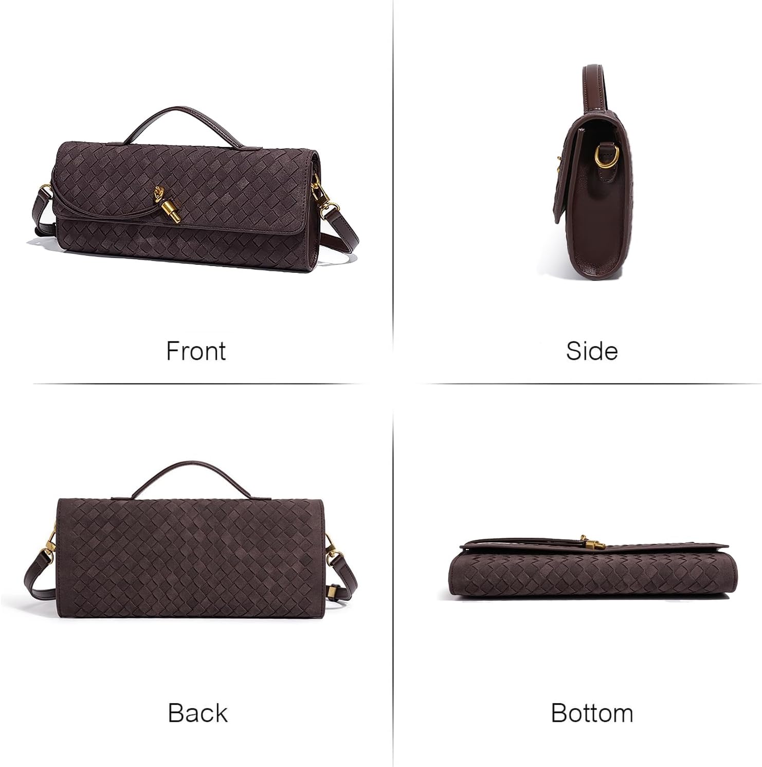 SKYK Brown Woven Suede Clutch Purses for Women Trendy Evening Bag PU Leather Handbag Shoulder Crossbody Bags (B Suede Brown)