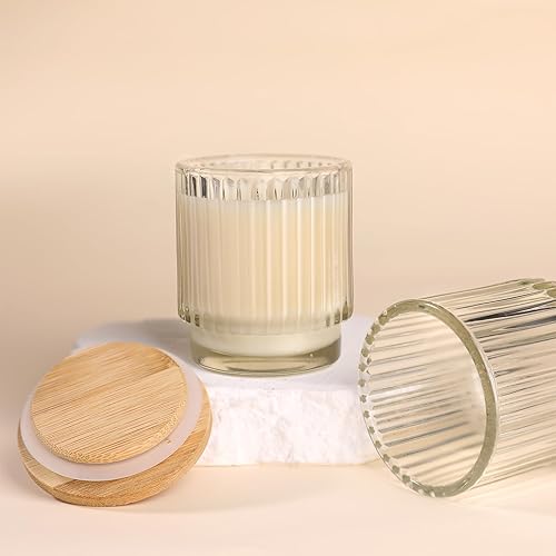 Miniatura 2 de DEVI Tarros de vela de vidrio acanalado transparente vacío de 7 onzas para hacer velas, juego de 8, tarros de vela de vidrio con tapas de bambú,