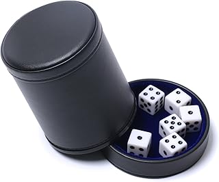PU Leather Dice Cup with Matching Lid, Including 6 White Dices, Felt Lined Dice Shaker Cup Set for Liars Farkle Yahtzee Board Games