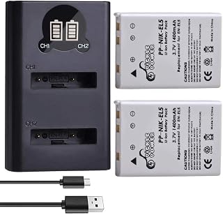 EN-EL5 Replacement Battery,Pickle Power 2Pack 1400mAh Battery with LED USB Dual Charger For Nikon Coolpix 3700,4200,5200,5900,7900,P3,P4,P80,P90,P100,P500,P510,P520,P530,P5000,P5100,P6000,S10 Cameras