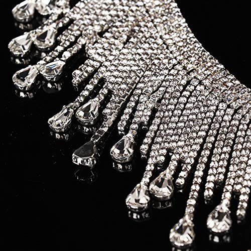 Strass aparando roupas apliques Strass de strass, corrente de borla de costura(8.5cm wide silver tas