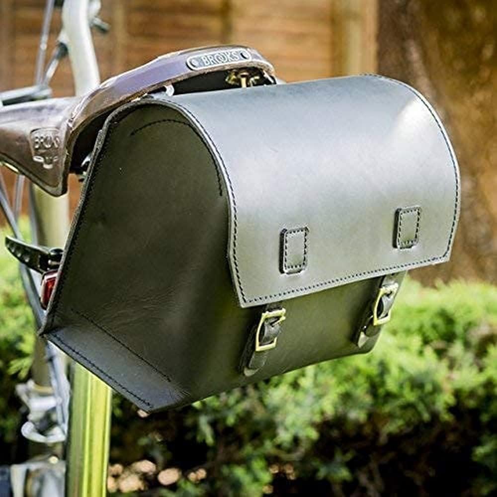 Super Large Bicycle Bag Genuine Leather Saddle/Handlebar/Frame Bag Black 23 x 19.5 x 11cm XXL-BL