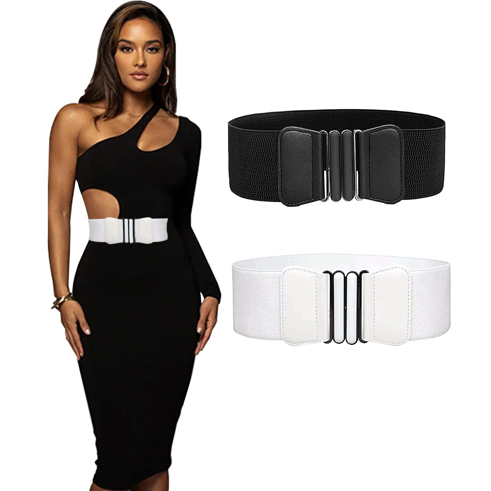Grossiste Ceinture élastique à Boucle Argenté Blanc à Strass Pour Femme Carla 3662904123222