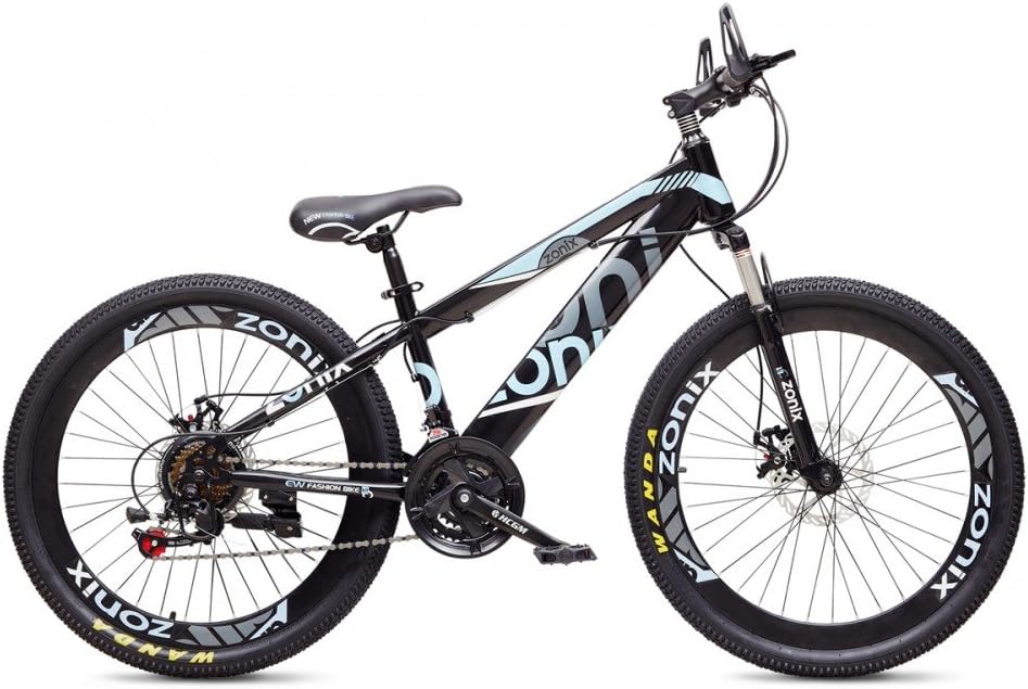 Bicycle Boy Girl Zonix MTB New Fashion 24 Inch Gear 21 Speed Black Blue 85% Assembled