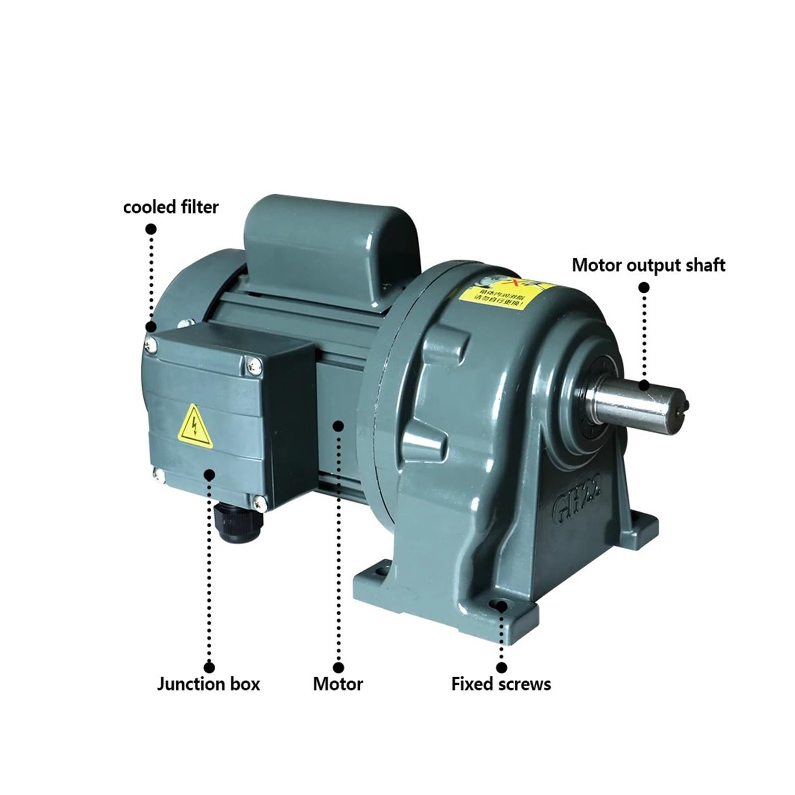 Motor asíncrono GH22 AC 220V 400W Regulación de velocidad conversión frecuencia horizontal reducción engranajes monofásico con eje 22 mm | Ratio 100 to 1