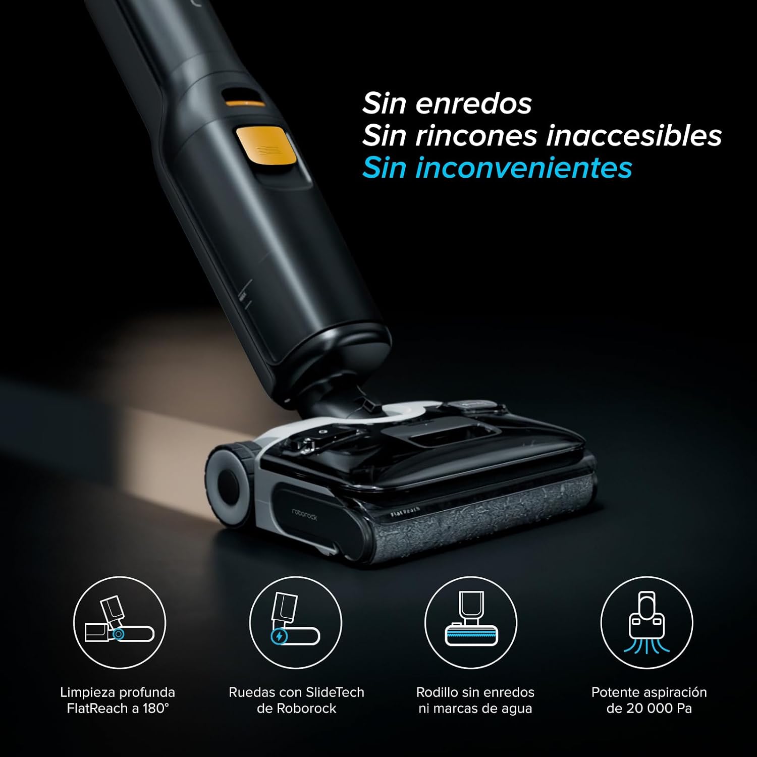roborock F25 XT Aspiradora-Fregona Sin Cable en Seco y Húmedo, 20.000 Pa, Autolimpieza y Secado Rápido a 90°C, Diseño Plano de 180°, Sensor Inteligente, Ruedas Asistidas, 60 Min de Duración, WiFi 4