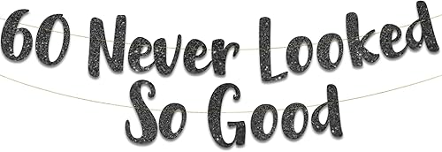 Miniatura 9 de Pancarta dorada con purpurina «60 Never Looked So Good» – Decoración de fiesta de cumpleaños y aniversario de 60 años Dorado,Negro