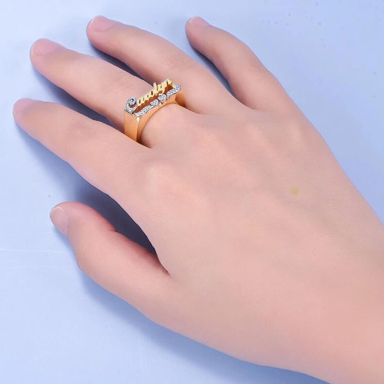 Allurelady Personalized Name Ring Unisex Custom Letter Initial Ring with Heart Gold-Plated Nameplate Ring for Women Girls