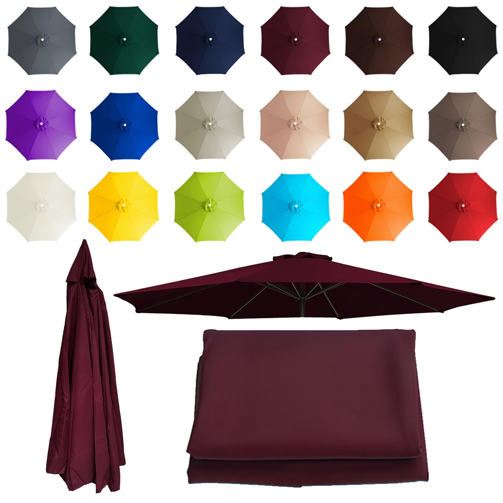2-3.5m Replacement Parasol canopy for 8 Arms, Sun Umbrella Replacement Cloth, Garden Parasol Canopy Cover, Polyester Fabric, Not Umbrella Frame, For Backyard, Deck, Garden, Patio(Dark Red,8 ribs: 2.