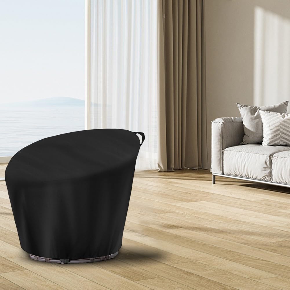 Papasan Housse de Chaise imperméable et Robuste Oxford 210D avec Cordon de Serrage pour Patio extérieur, Sauce, Oeuf, Chaise Ronde en Osier adaptée aux intempéries (Noir 120 x 46 x 89