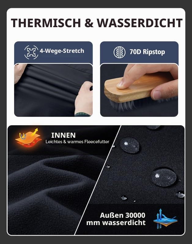 Pioneer Camp Softshellhose Damen Winter Thermo Wanderhose für Frauen Wasserdicht Winddicht Outdoorhose mit 3 Reißverschlusstaschen und Verstellbarer Bund für Herbst Winter