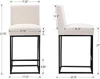 Vista 2 de Taburete de bar de lino crema, taburetes modernos de altura de mostrador de 27 pulgadas con respaldo, marcos de metal negro, taburetes de bar