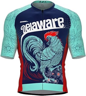 ScudoPro Pro-Elite Short Sleeve Cycling Jersey Delaware USA State Icon Landmark Symbol Identity for Men