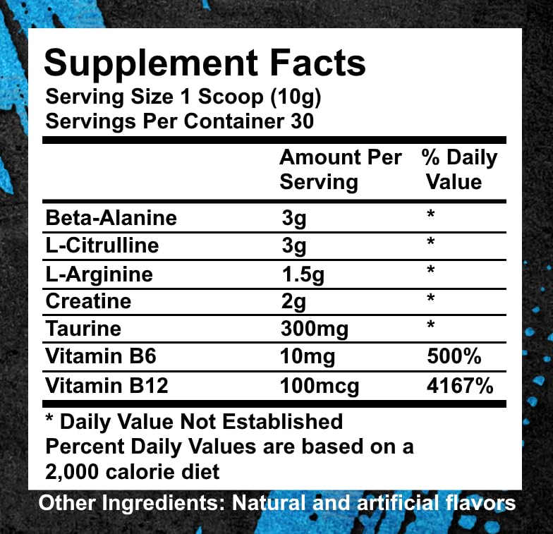 Image of Nitro Supplements - Chaos - Non Stim Pre-Workout (30 Sevings) Beta-Alanine, L-Citrulline, Arginine, Creatine, Taurine Stim-Free Non-Stimulant (30 Servings, Blue Raspberry)