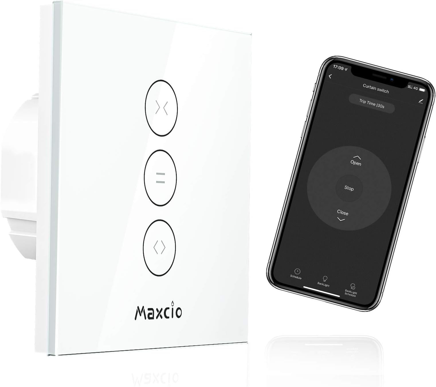 WiFi Roller Shutter Switch, Maxcio Smart Curtain Switch Compatible with Alexa and Google Home, Remote Control and Timing Function for Curtain/Roller Shutter/Motor Door (Neutral Wire Needed)