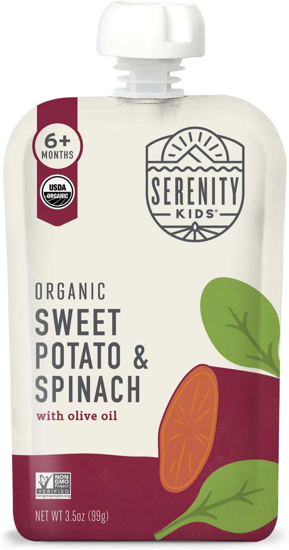 Serenity Kids Baby Food Pouch - Organic Sweet Potato & Spinach Veggie Pouches - Gluten Free On-the-Go Baby Snacks - 3.5 Oz, Pack of 1
