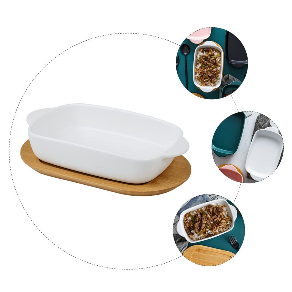 BESTYASH Bandeja Para Hornear Doble Asa Nórdico Plato De Almacenamiento Versátil Bandeja De Cerámica Para Hornear Pan De Horno Tapa De Madera Para Horno