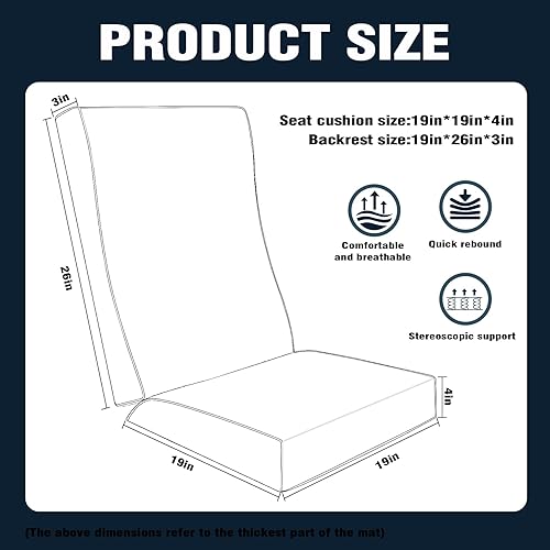 Miniatura 2 de Juego de 4 cojines negros de patio para exteriores, impermeables, para jardín, césped, patio, silla, relleno de esponja gruesa de alta densidad para