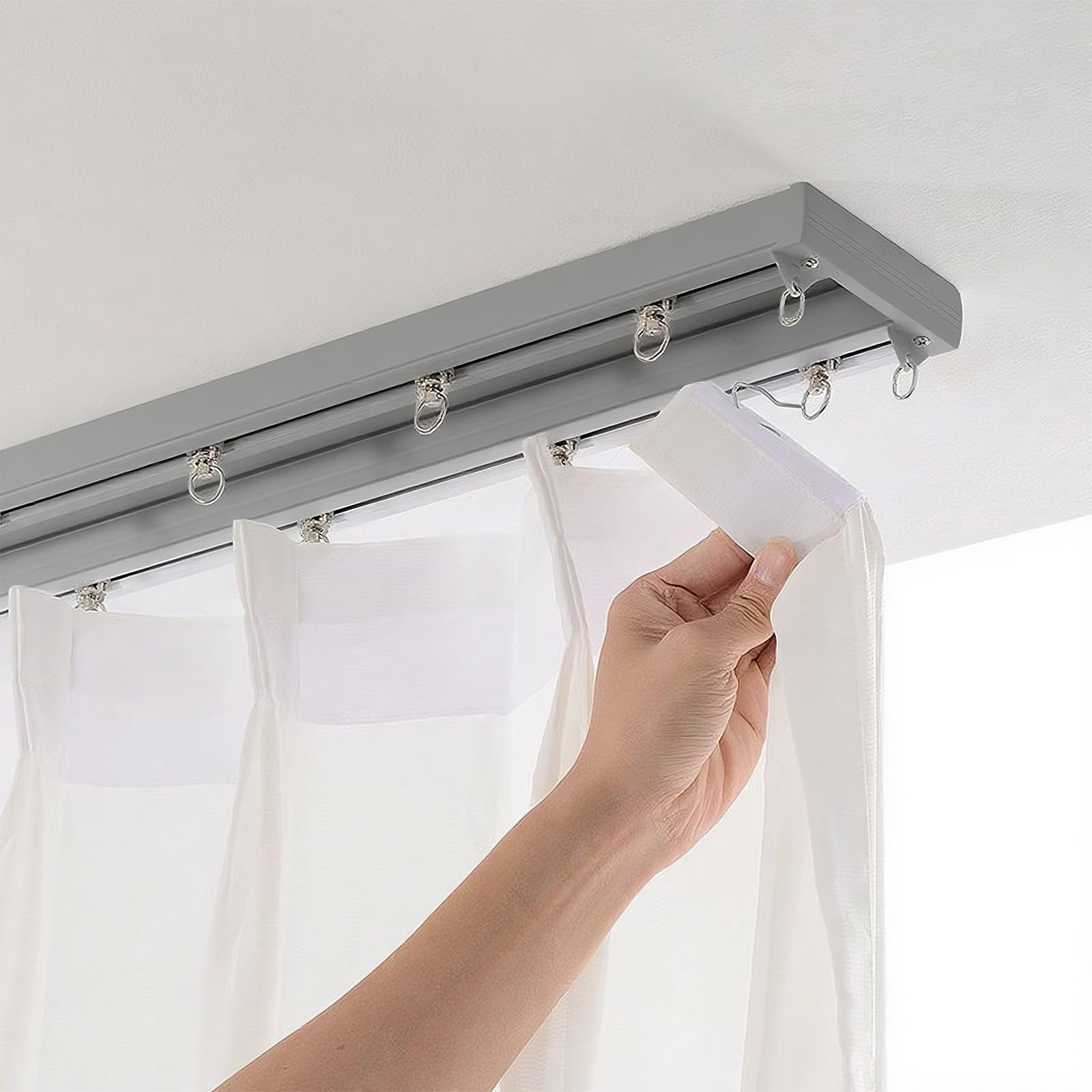 Sistema de riel doble deslizante para techo y divisor de habitaciones en color gris de 8.5 pies 1
