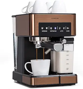 Cafetera Espresso 1.8L con Espumador de Leche, Cafeteras de 20 Bares, Cafetera Automaticas de 1350W para Café Molido, Pantalla Táctil, Maquina de Cafe Espresso Pequeña, Acero Inoxidable