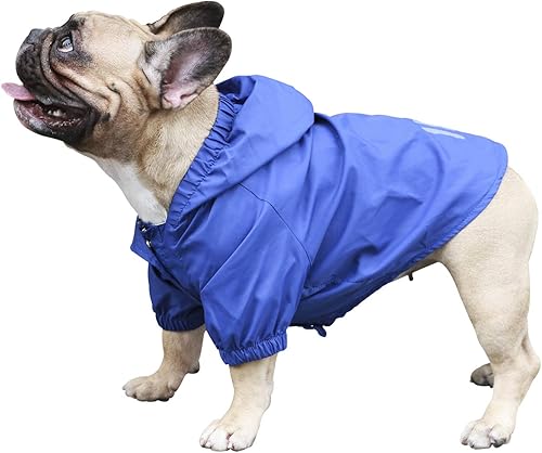 iChoue Abrigos para clima frío para perro, impermeables, ligeros, cortavientos con capucha, para bullodg francés, inglés, pitbull pug, boston,