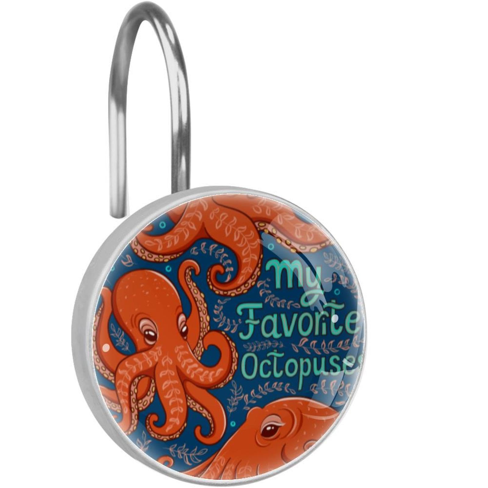 Crochets de rideau de douche pieuvre orange en acier inoxydable x12