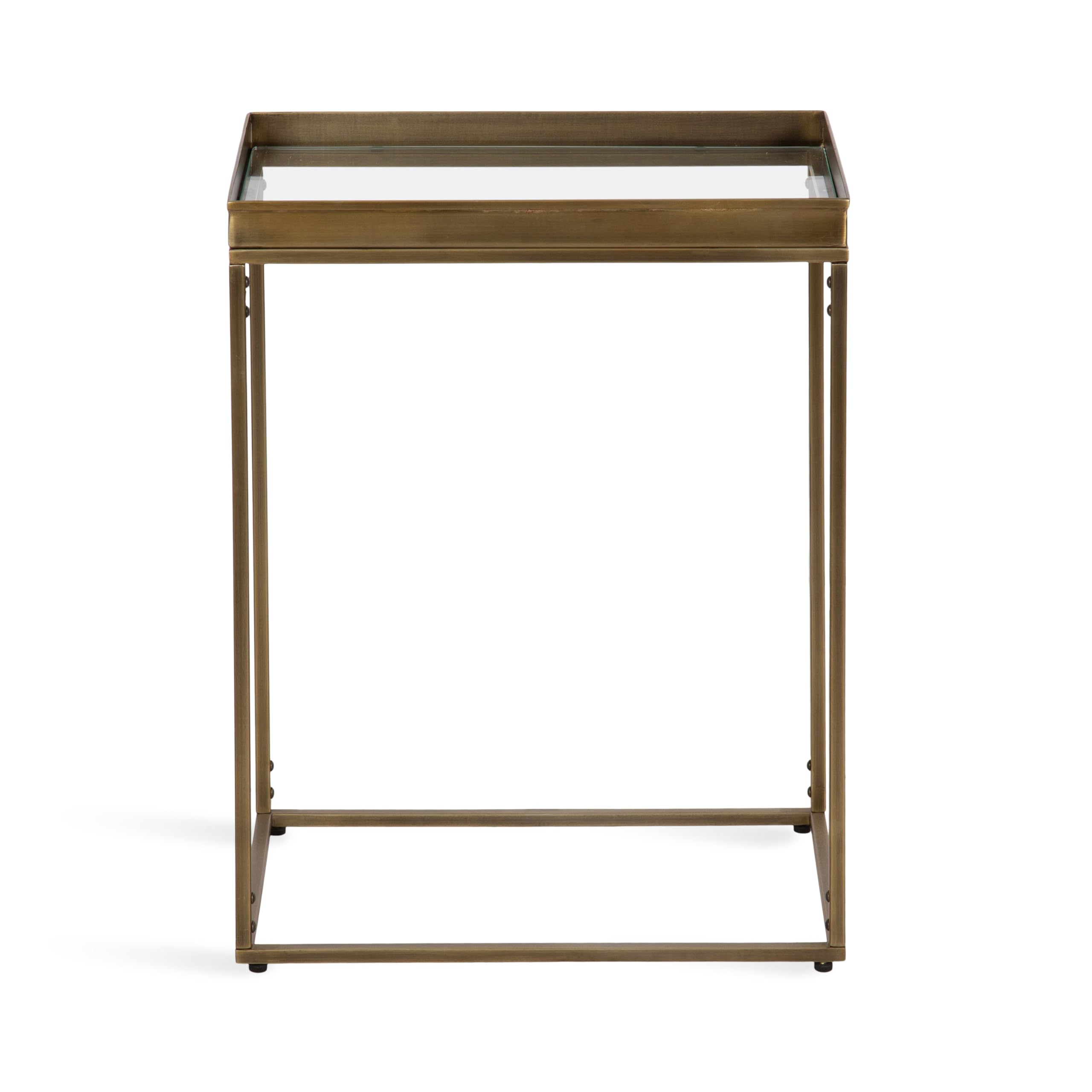 Kate and Laurel Lonsdale Transitional Glass Narrow End Table; 18 x 12 x 24; Clear Glass and Antique Brass; Decorative Contemporary Metal Side Table for Bedroom Nightstand or Living Room Accent