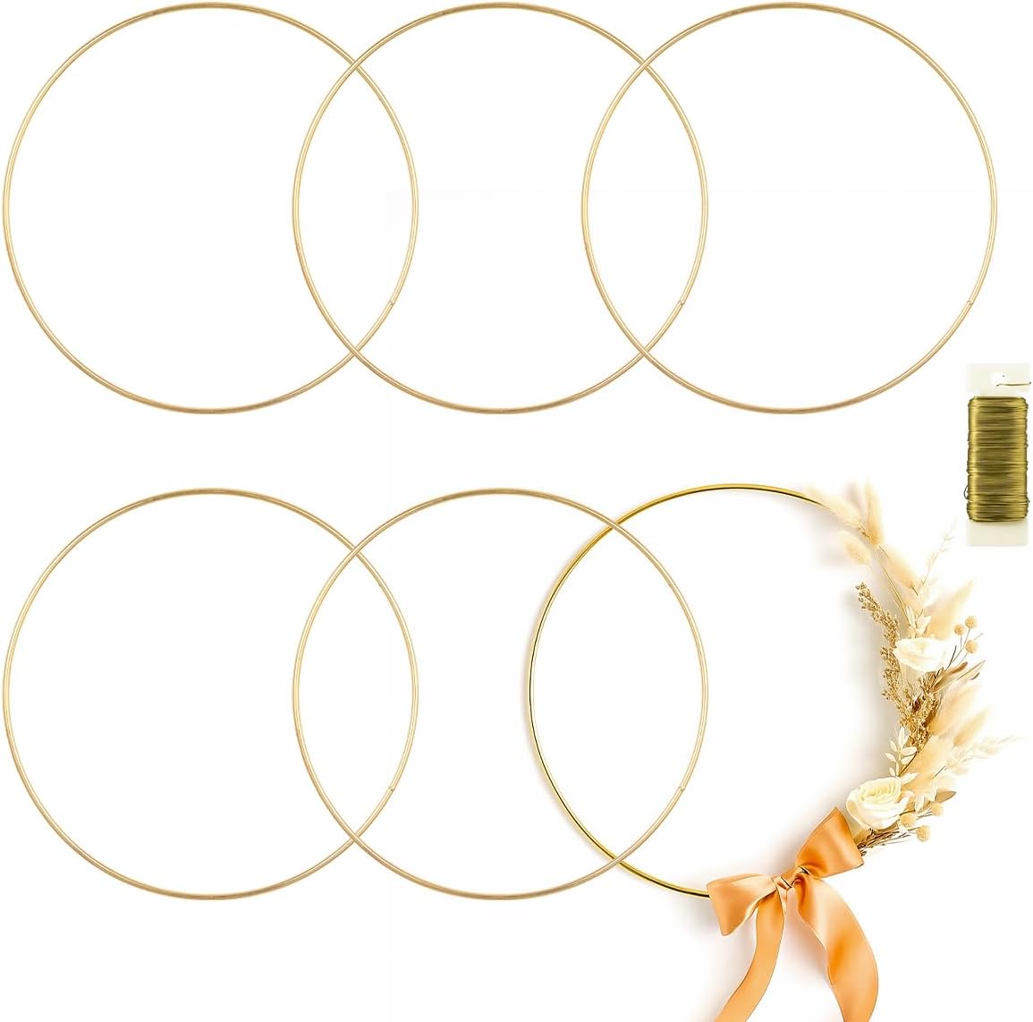 6 Pack Metal Rings for Crafts 24 Inches Macrame Rings Dream Catcher Supplies Floral Hoop Centerpieces Circle Centerpieces for Wedding Table Metal Circle Hoops for Crafts DIY Wreath Candle Rings, Gold