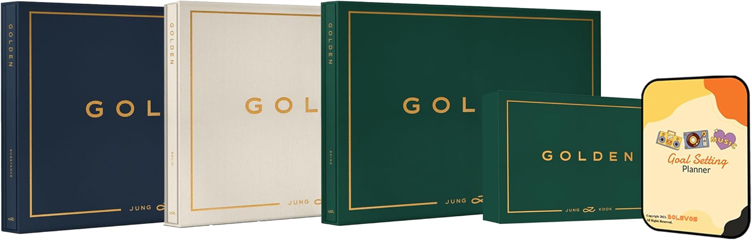 Jung Kook (BTS) GOLDEN Album [SHINE]+Pre Order Benefits+BolsVos Exclusive K-POP Inspired Digital Merches (Goal Setting Planner, Sticker Pack)