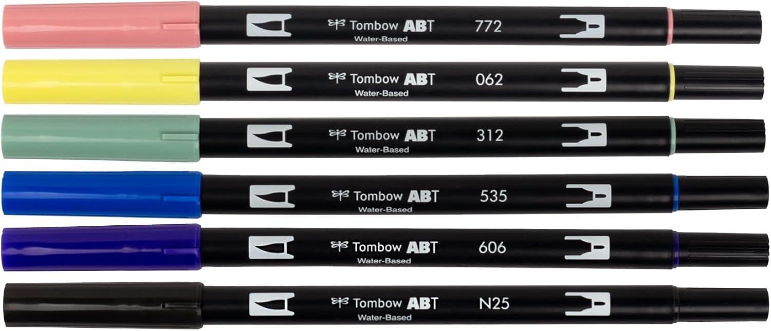 Tombow 72563 Dual Brush Pen Art Markers, Manga Illustration, Moon 6-Pack