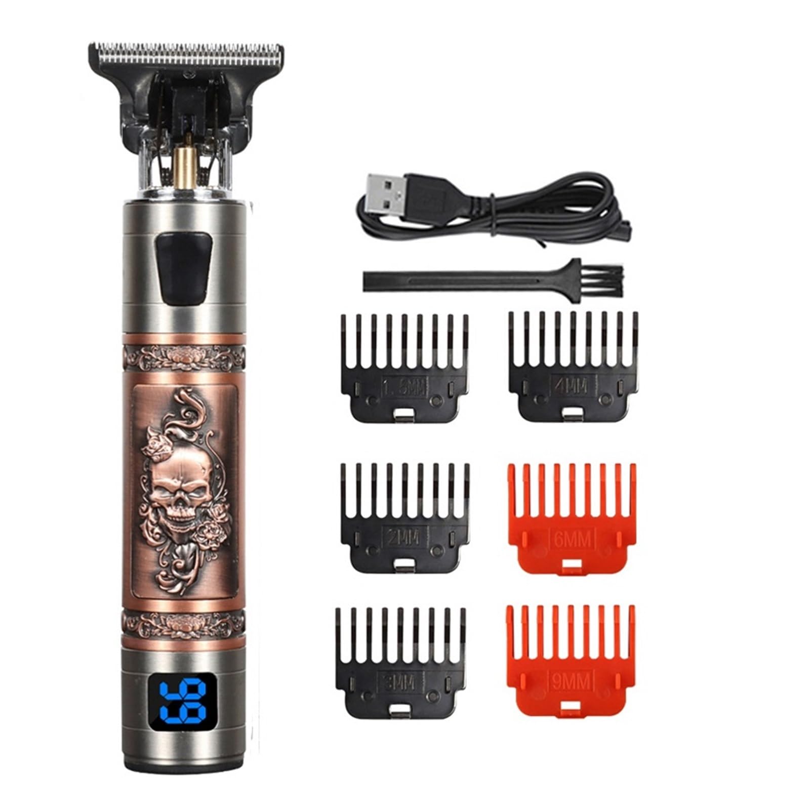 Rasoio elettrico senza fili vintage T9 da 0 mm, rasoio professionale da parrucchiere per uomini, rasoio da barba (SkullLCD)