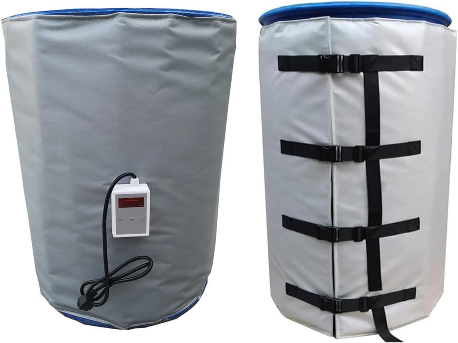 YNBSHGAA Ton Barrel Heater, 2300W/4000W Drum Heating Blanket, Oil Drum Thermal Blanket, 0~150℃ Temp Controller, for IBC Plastic Tank, Grey-55Gallon/200L,Grey-55Gallon/200L