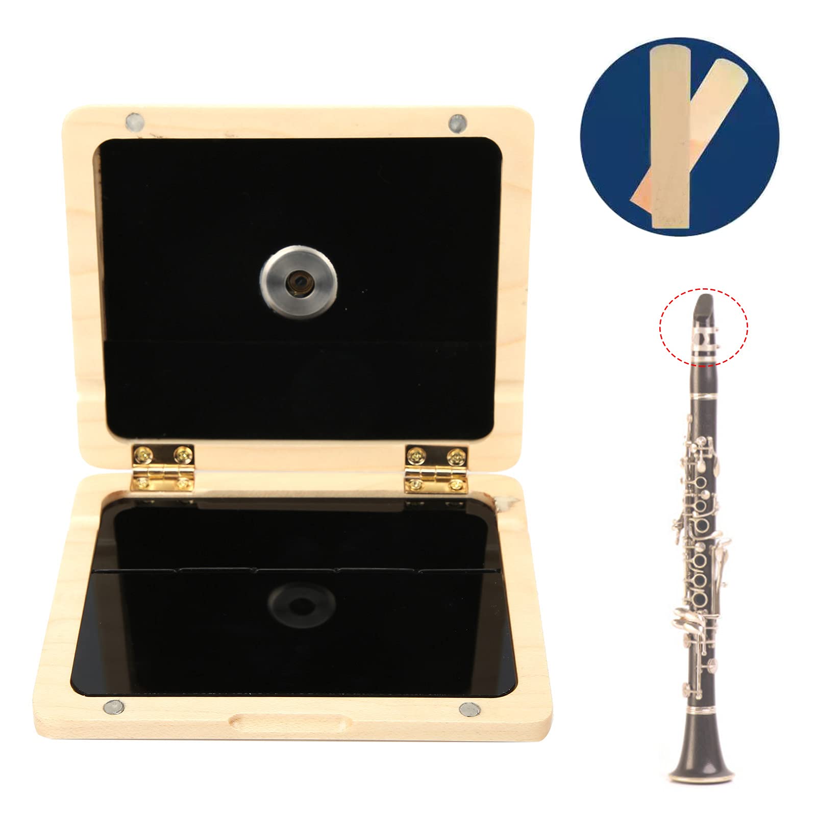 Estuche de Lengüeta, Saxofón de Madera Maciza, Clarinete, Estuche de 5 Lengüetas con Higrómetro, Accesorios de Almacenamiento de Lengüeta de Saxofón(Color madera)
