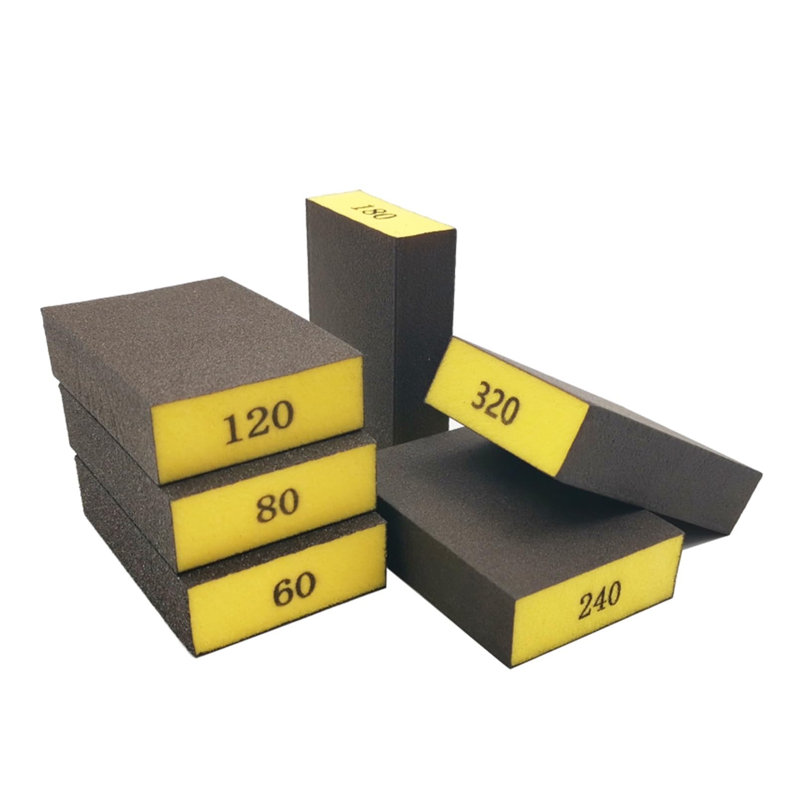 6 Pezzi/Set (60 80 120 180 240 320) Blocco abrasivo a Grana Grossa, Media e fine, spugne for levigatrice for Legno, cartongesso, Metallo, Carta vetrata, Spugna