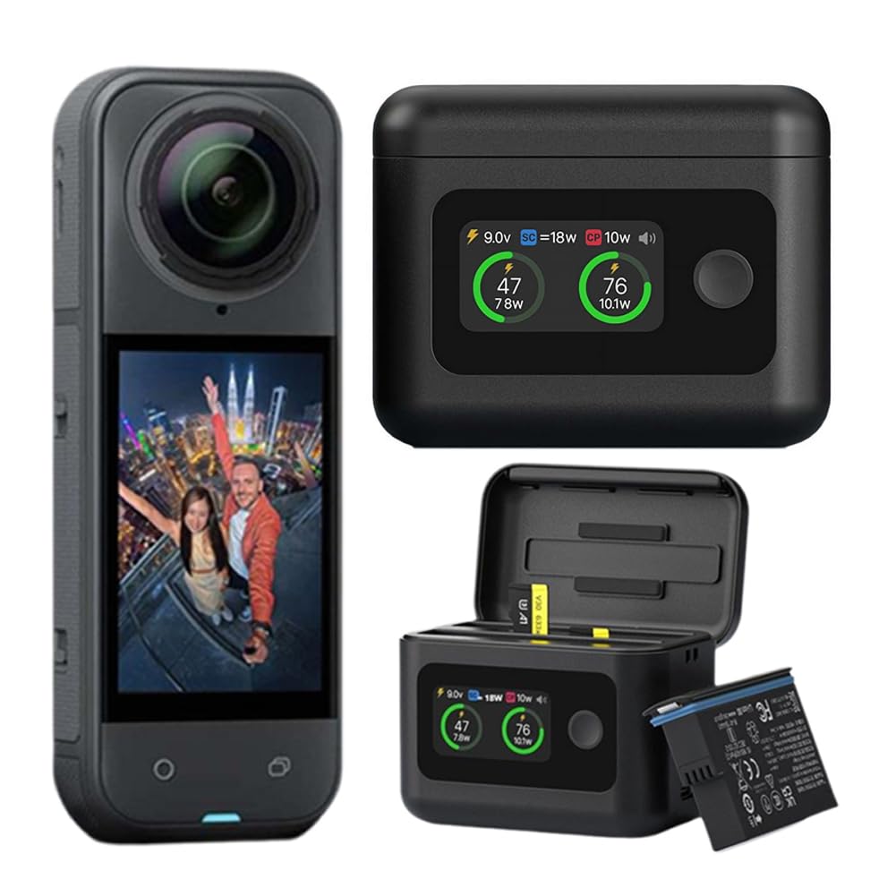 Battery Charger Set for Insta360 X5,Fast Battery Charger for insta360 X5 Accessories,Simultaneous Charging of 2 Batteries with Misro SD Card Slots,