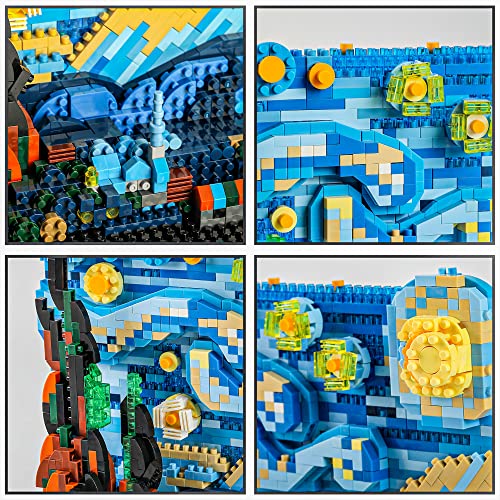 Image of MACTANO The Starry Night Micro Mini Building Kit for Adult, Vincent Van Gogh Idea Display for Home Decor DIY Building Block Set Construction Toy Model-1858PCS