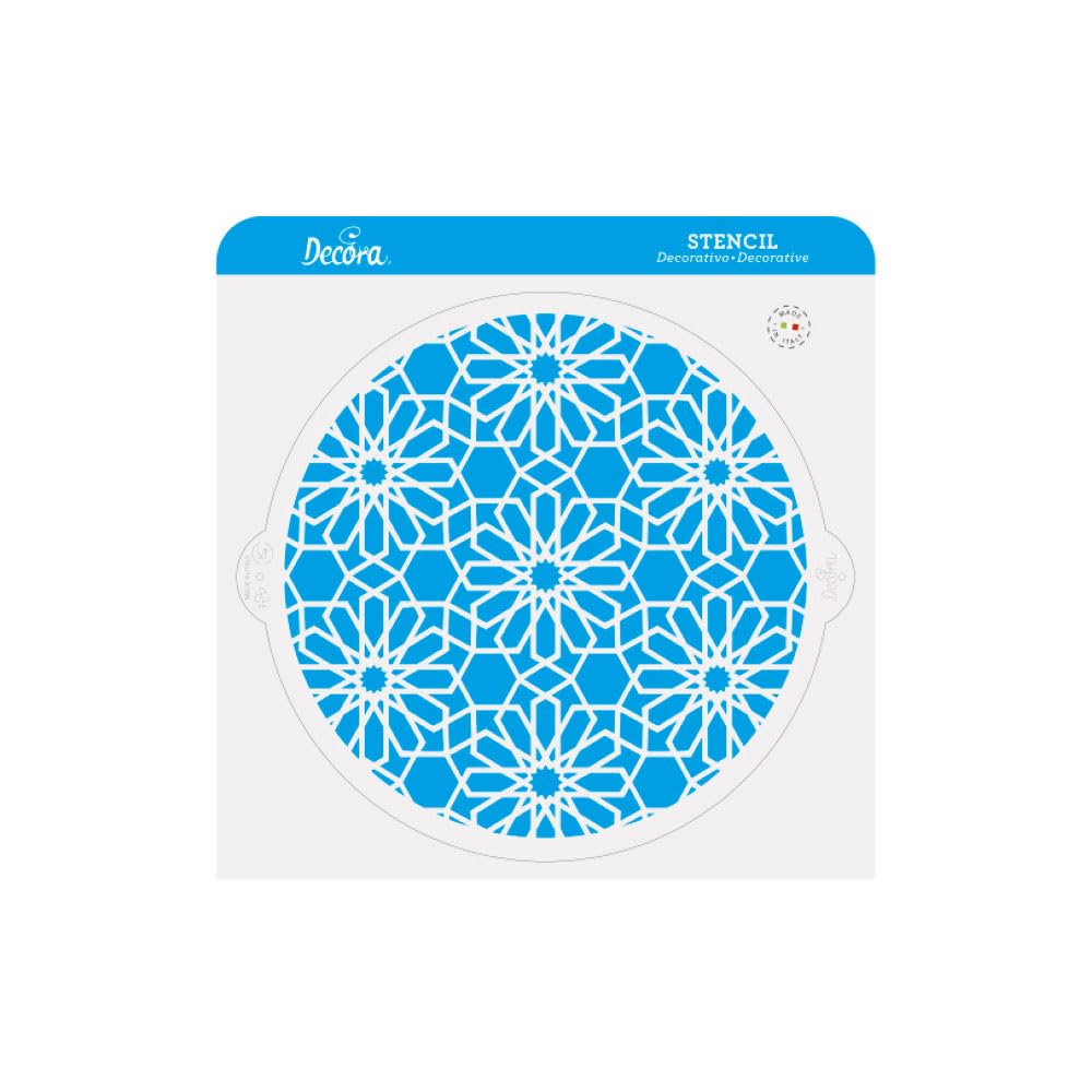 Decora 9270958 Decorative Stencil Geometric Flowers, Diameter 25 cm, Plastic for Food, for Making Drawings on Cakes, Treats and Cookies. Made in Italy