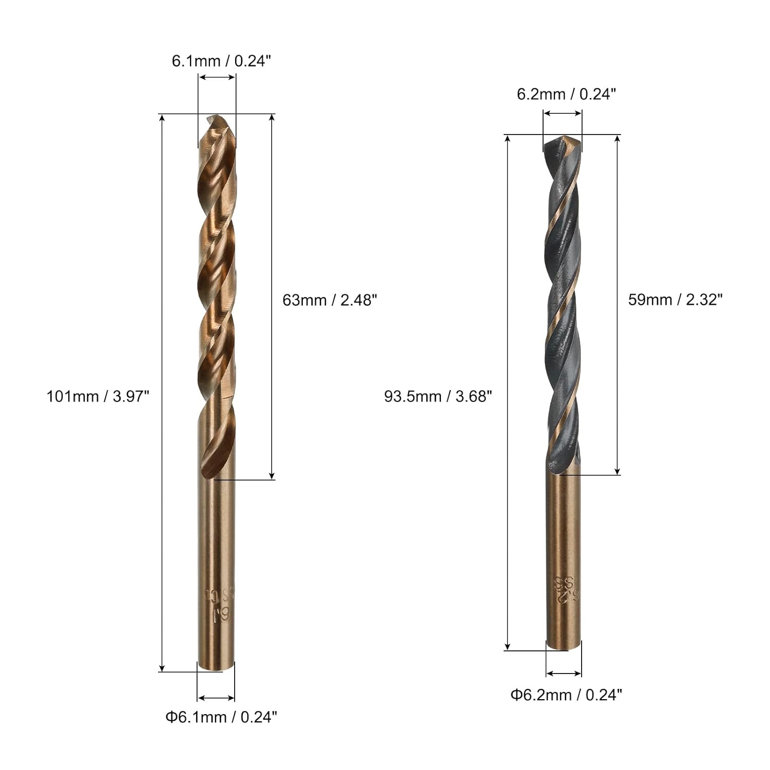 uxcell 3 Pcs 6.1mm 6.2mm Straight Shank Twist Drill Bits, High Speed Steel Metric Spiral Twist Drill Bit