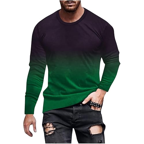 Muscularfit Mens Long Sleeve Shirts Casual Gradient Color Loose Pullover Graphic Tee Shirts Fall Fashion Athletic Sweatshirts