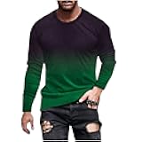 Mens Long Sleeve Shirts Casual Gradient Color Loose Pullover Graphic Tee Shirts Fall Fashion Athletic Sweatshirts