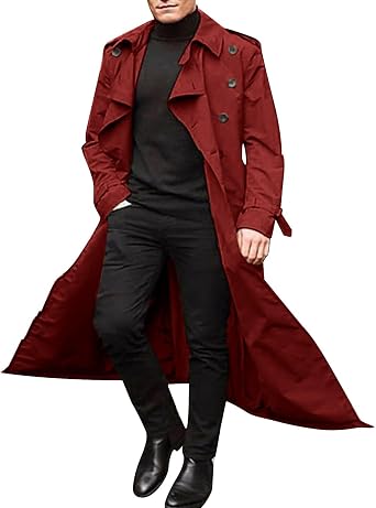 Mens Trench Coat Men's Formal Trench Coat Full Length Double Breasted Long Pea Coat Long Business Woolen Jacket Wool Long Coat with Double