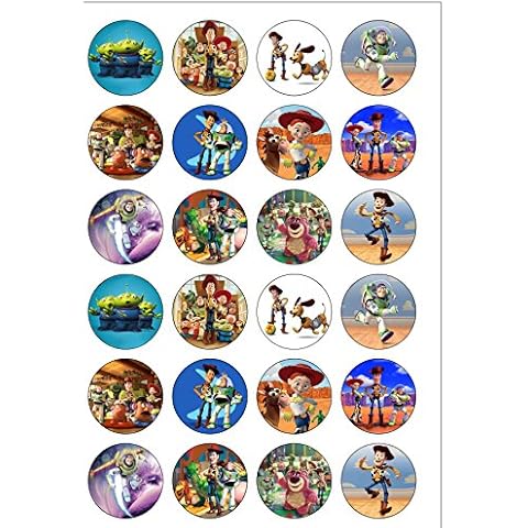 24 Precut Round Toy Story Edible Wafer Paper Cake Toppers Cover