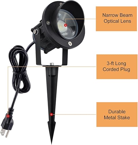 Miniatura 2 de J.LUMI GBS9809 - Foco LED para exteriores de 9 W, 120 V CA, reemplaza a halógeno de 75 W, estaca de tierra de metal, luz blanca diurna, luz de