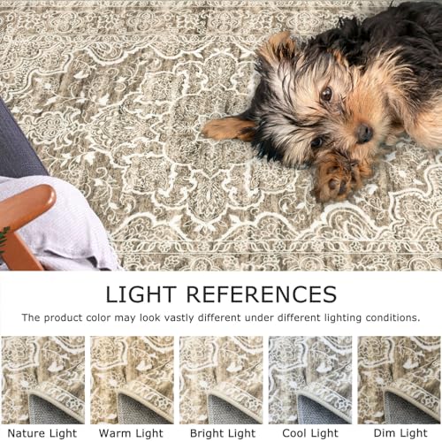 KUTA Runners for Hallways 2x6 Beige Brown, Vintage Floral Kitchen Rugs Non-Slip Washable Runner Ultra Soft Printed Retro Distressed Entryway Carpet for Bedroom Laundry Nursery