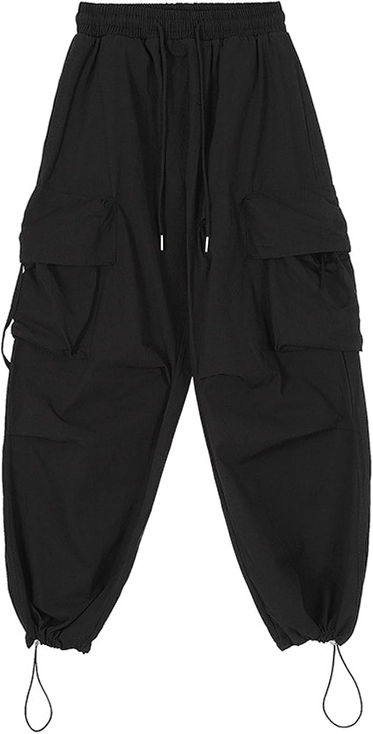 Men's Parachute Pant Causal Loose Fit Baggy Cargo Pants Drawstring Flap Pocket Beam Feet Streetwear Trousers