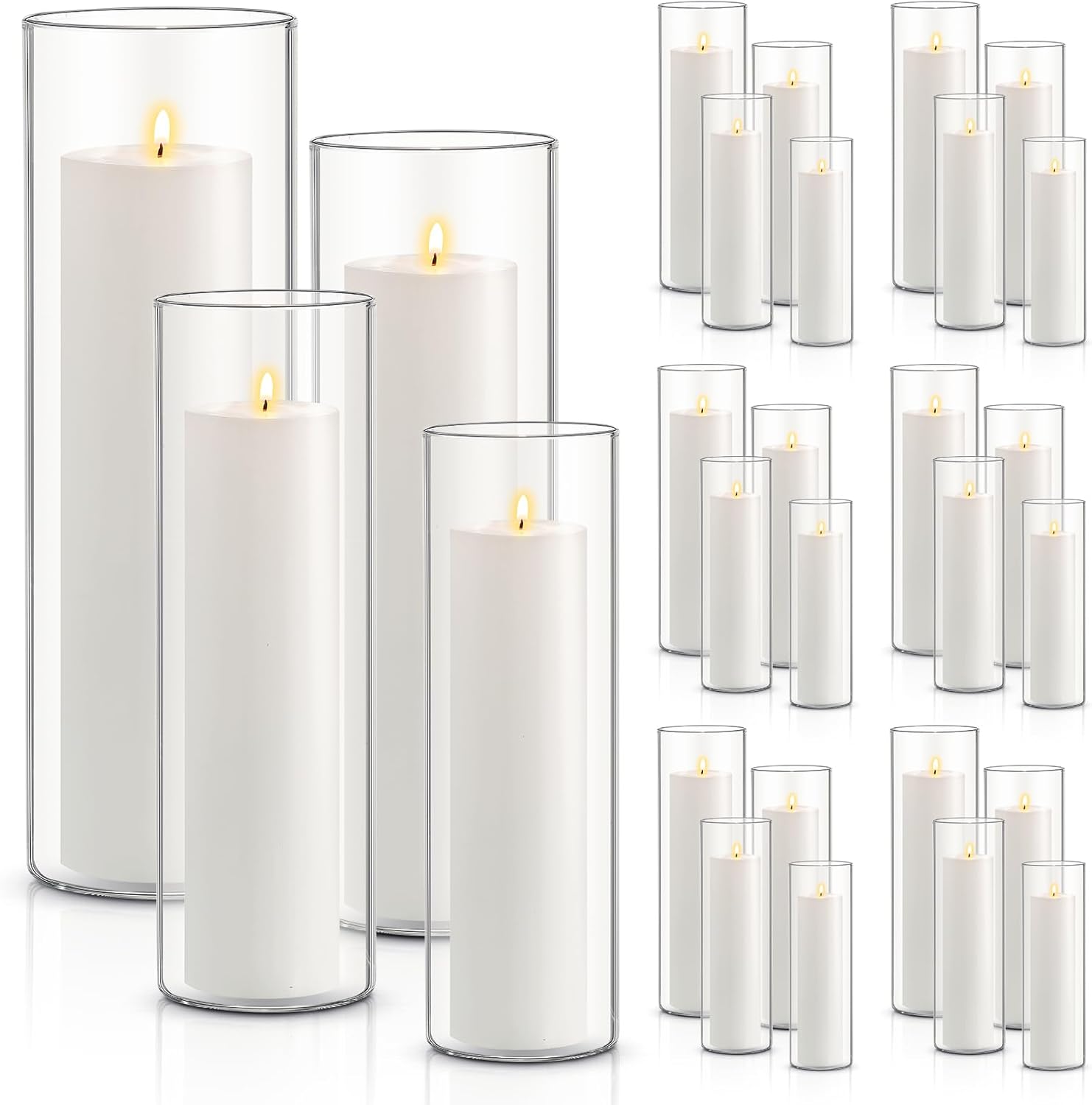 Amazon.com: Maxcheck 24 Pcs White Pillar Candles Bulk and 24 Pcs Glass ...