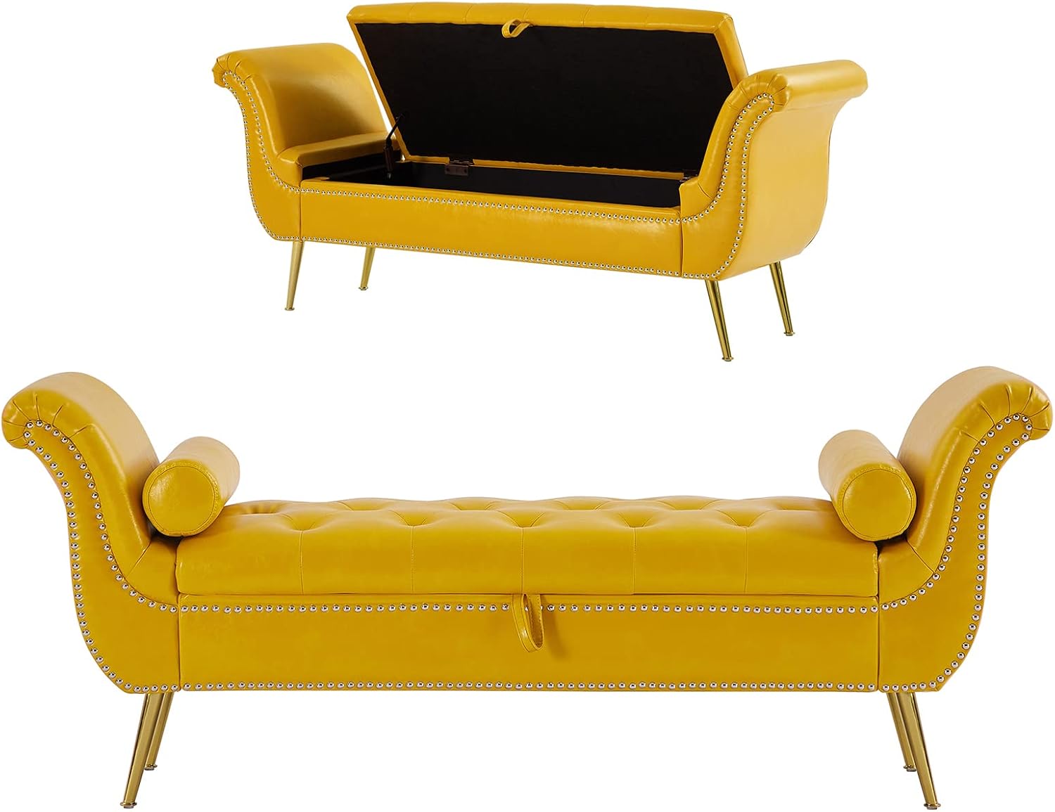 Setawix PU Leather Storage Ottoman Bench End of Bed 66.53" Tufted Rolled Arm Bed