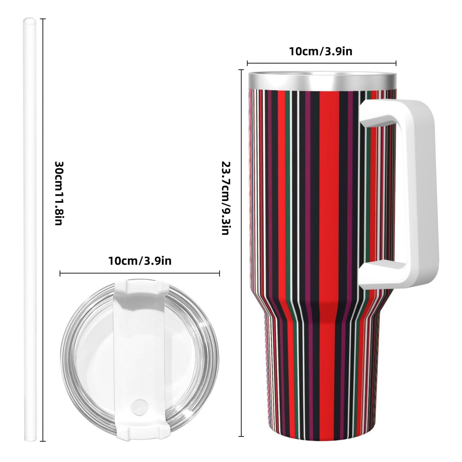 Colored Stripes Wasserflasche mit Henkel und Strohhalm-Deckel, Edelstahl, doppelwandig, isoliert, 1,2 l
