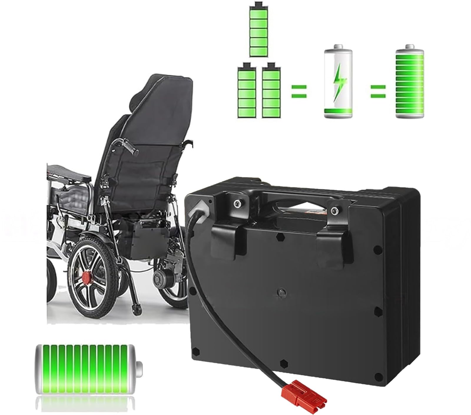 Batería para Silla De Ruedas Eléctrica De 24 V 15 Ah 20 Ah, Batería De Litio Recargable con Conector Anderson Rojo, Batería Trasera